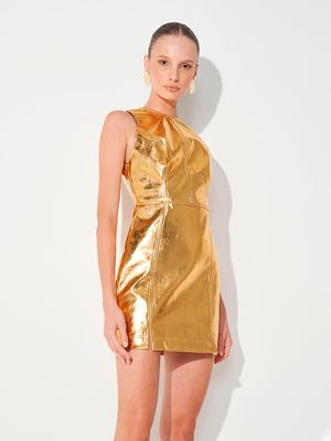 Vestido Metalizado Dourado Colcci